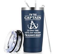 Qtencas I'm The Captain & I'm Always Right, isolierter Reisebecher aus Edelstahl, Bootfahren, Geschenke für Männer, Vatertag, Geburtstag, Anker, Weihnachtsgeschenke für Männer, Seefahrer, Dunkelblau