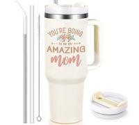 Qtencas New Mom Gifts for Women, 40 Oz Stainless Steel Tumbler with Handle, Pregnancy Birthday Mother's Day Gifts for Mother, New Mom To Be, First Time Mother, Pregnancy Must Haves, Off-white