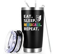 Qtencas Theater Gifts for Musicians, Eat Sleep Musicals Repeat Cup, Theatre Broadway Gifts for Women Men, 20oz Stainless Steel Travel Mug Tumbler, Chistmas Gifts for Music Teacher, World Theatre Day