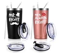 Qtencas Wedding Gifts for Couple, Mr. Right Mrs. Always Right Tumbler Set | Mr and Mrs Gifts, Wedding Engagement Gifts for Couples Husband Wife Newlywed Bride Groom Anniversary, 20oz Black & Rose Gold
