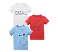 Qterdiz Boys T Shirts 3 Pack Kids Short Sleeve Cotton Tops Multipack Monster Truck Crew Neck Graphic Tees 3PK Tshirts Casual School Playwear