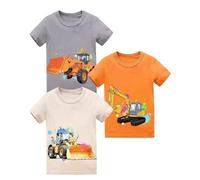 Qterdiz Boys T Shirts 3 Pack Kids Short Sleeve Cotton Tops Multipack Monster Truck Crew Neck Graphic Tees 3PK Tshirts Casual School Playwear