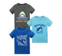 Qterdiz Boys T Shirts 3 Pack Kids Short Sleeve Cotton Tops Multipack Monster Truck Crew Neck Graphic Tees 3PK Tshirts Casual School Playwear