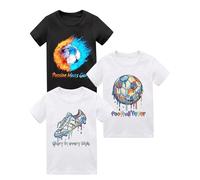 Qterdiz Boys T Shirts 3 Pack Kids Short Sleeve Cotton Tops Multipack Monster Truck Crew Neck Graphic Tees 3PK Tshirts Casual School Playwear