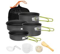 QTFYE Camping Cookware Set - Camping Pots And Pans Set For 4 | Backpacking Camping Cookware Set | Camping Saucepan Set | Portable 10 Piece Camping Cooking Set With 4 Pots & Pans
