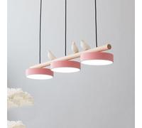 QTHWB 3 Linear Light Dining Room Table Dimmable Long Strip Chandelier Nordic Bird Decorate Wood Ceiling Hanging Lamp for Kitchen Island Farmhouse Hallway/Pink