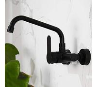 QTHWB 304 Stainless Steel, Black, Wall Mount faucets, Single Handle, Wall-Mounted, Sink Laundry Faucet-Black C(Black Kitchen Faucet C)