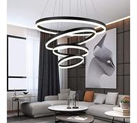 QTHWB 4 Rings Pendant Light 120W Dimmable Living Chandelier With Remote Control Hanging Lamp, Adjustable Height Chandeliers For Bedroom Dining Room Office Staircase Interesting