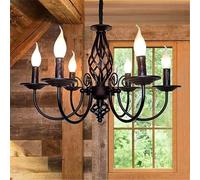 QTHWB 6 Lights Iron Chandelier,Black Retro Rustic Industrial Candle Pendant Light American Rural Dining Table Hanging Lamp Decoration Pendant Lamp,for Various Rooms