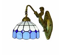 QTHWB 8 Inch Stained Glass Wall Mount Light Blue Lattice Mermaid Vintage Decorative Bedside Lamps for Bedroom Living Room Corridor Stairways