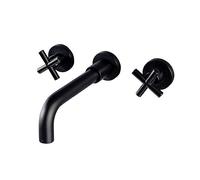 QTHWB All Copper Concealed Split Double Handle hot and Cold Water Basin North American, into The Wall Three-Hole Faucet Black