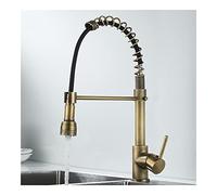 QTHWB Antique Bronze Kitchen Faucet with Spring Design Deck Mounted Brass Sink Tap for Hot Cold Water Mixing