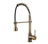 QTHWB Antique Kitchen Faucet with Pull Out Spray Swivel Retro Mixer Tap Hot & Cold Single Handle Durable Brass Finish Elegant Brown Design for Modern Kitchens