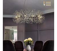 QTHWB ASerZenith Crystal Silver Dandelion Light Fireworks Chandelier for Living Dining Room Kitchen Island G9 Included (Silberring 12 Lights)