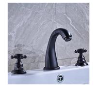 QTHWB Black Kitchen Faucet - 3-Piece Double Handle Bathroom Mixer Countertop Mount 3-Hole Design for Modern Home Durable Brass Construct Easy Installat