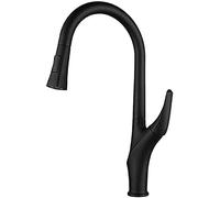 QTHWB Black Pull-Out Spray Kitchen Faucet Hot & Cold Water Swivel Brass Single Hole Sink Tap Modern Design Water-Saving Easy Installat Durable Construct