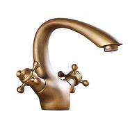 QTHWB Brass Double Cross Handle Hot & Cold Mixer Tap for Bathroom Sink Single Hole Vintage Vanity Faucet in Gold Finish