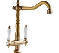 QTHWB Bronze Kitchen Mixer Tap Double Handle Hot Cold Full Copper Swivel Design Vegetable & Dishwashing Sink Durable Basin Faucet for Modern Kitchens