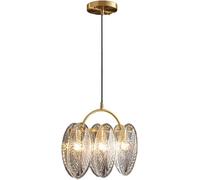 QTHWB Brushed Brass 3 Lights Linear Chandeliers Rectangle with Clear Ribbed Glass Nordic Long Strip Ceiling Hanging Lamp for Dining Room Kitchen Island Restaurant Bar