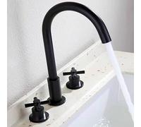 QTHWB Brushed Gold Antique Split Basin Faucet Double Handle Three-Hole All-Copper Cross Put washbasin countertop Faucet, Matte Black