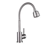 QTHWB Brushed Stainless Steel High Arc Faucet Deck Mounted Hot and Cold Water 2 Function Kitchen Faucets Commercial Modern Single Handle Sink Tap Economic Thriving