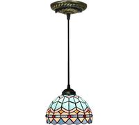 QTHWB Chandeliers 8 inch VAintage Stained Glass E27 Pendant Fixtures Compatible with Living Room Dining Room,Ceiling Light