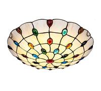 QTHWB Chandeliers for Dining Vintage round Handcrafted Gem Stained Glass Fmount Ceiling Light Fixture Living Room Bedroom Corridor 15.74In Multifunction Hanging Lamp/Cold White/11.81In(Cold White