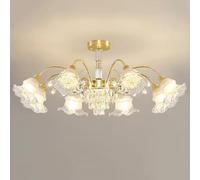 QTHWB Crystal Chandelier Black Flush Mount Pendant Hand Blown Glass Milk Flower Mid Century Ceiling Light For Bedroom Living Room Foyer Kitchen Island Farmhouse