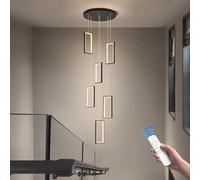 QTHWB Dimmable Rectangular Chandelier with Remote Control 300cm Adjustable Height Aluminum & Stainless Steel, Black Stair Ceiling Light for Villas,High Ceiling,Entryways(6