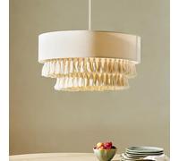 QTHWB Fabric Pendant Light, Classic Ceiling Chandelier, White Drum Shade With Tassel Decoration For Living Room Bedroom Kitchen Island Hanging Lamp