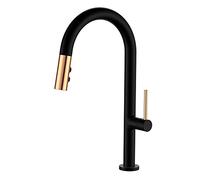QTHWB faucets with Down Sprayer, 2, Pull Out, Kitchen Sink, All Copper, hot and Cold Single Handle Universal Swivel, Faucet-Black(Black)