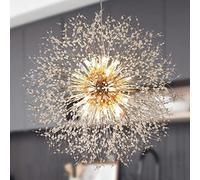 QTHWB Fireworks Crystal Chandelier Dandelion Ceiling Fixture Living Room Kitchen Island Light Long 36.2" Gold/Gold/16 Lights Plus