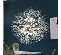 QTHWB Fireworks Crystal Chandelier Dandelion Ceiling Fixture Living Room Kitchen Island Light Long 36.2" Gold/Silver/9 Lights