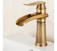 QTHWB Full Copper Black Ancient Waterfall Faucet hot and Cold countertop Lower Basin Vintage Faucet Nordic washbasin, Antique Low Model with hot and Cold Pipes