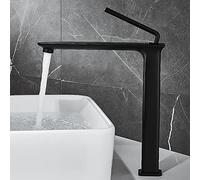 QTHWB Full Copper countertop Basin washbasin Faucet Bathroom Black Brushed Gold Long Mouth high Extended Faucet, Black high Model