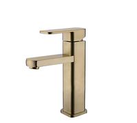 QTHWB Full Copper Raised Basin Faucet Brushed Gold Matte Black hot and Cold Water Sink Bathroom Faucet Square, a Model Short Brushed Gold