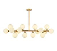 QTHWB Gold 16 Light Sputnik Chandelier for Living Room Dining Large Pendant Lights with Magic Bean Molecular Farmhouse Ceiling Hanging Linear Globe Shap