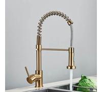 QTHWB Gold Brushed Kitchen Faucet with Spring Pull Down Hot and Cold Mixer Deck Installation Chasing The Dawn