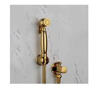 QTHWB Handheld Sprayer Kit with Single Cold Faucet Shiny Titanium Gold Finish Brass Square Shattaf Shower Head Copper Valve and Bidet Tap Bathroom Set