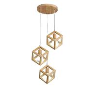 QTHWB Hanging Lamp, 3 Lights Wooden Frame Pendant Lamp Square Hanging Lamp Decor Geometric Chandelier Cottage Minimalist Pendant Light Fixtures Hanging Ceiling Lamp Compatible with Kitchen Table