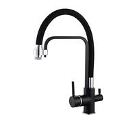 QTHWB High Arc Water Taps with Black Silicone Hose in 1 Cold and Hot Mixer Faucet Solid Brass Kitchen Sink Tap Thriving