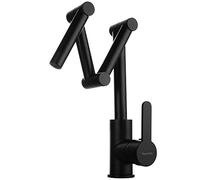 QTHWB Hot and Cold Water Brass Kitchen Sink Tap Deck Mounted Commercial Pot Filler Faucet Folding Stretchable Three-Joint Swing Arm Single Handle,Black (Color : Chrome)