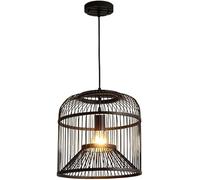 QTHWB Indoor Black Chandelier Designer HandAWoven Birdcage Hanging VAintage Art Natural Rattan Pendant Lamp Farmhouse Woven Fixture, (Color : Red),Ceiling Light