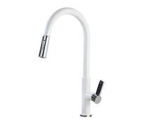 QTHWB Kitchen faucets with Pull Down Sprayer, with Shower, Pull Out, hot and Cold Rotating Flexible, Copper, Kitchen Sink, Faucet-White