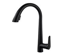 QTHWB Kitchen Faucets with Pull Out Spray Brass 360° Rotation 2 Functions Nozzle Hot Water and Cold Water Single Hole Kitchen Mixer Faucet-Grey (Color : Black)
