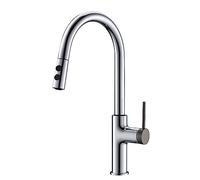QTHWB Kitchen Sink Mixer Faucet with Pull Out Sprayer, Kitchen Faucets Brass Swivel Retractable Sink Faucet-Black+Brushed Rose Gold Handle