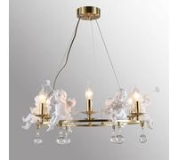 QTHWB Large White French Country Chandelier with Candle Angel Gold Round Foyer Ring Industrial Hanging Ceiling Pendant Light for Dining Room Living Bedroom Kitchen