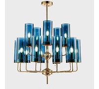 QTHWB Light Clear Cylinder Glass Shades During Chain-Hung Ceiling for Hallway Bar Kitchen Dining Room,Light Chandelier -Blue 15 Head Home Decor Lamp