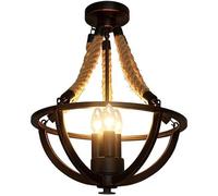 QTHWB Light Fixture Iron Art Pendant Fitting Be Applicable Restaurant Aisle Bar Hemp Rope Chandelier Kitchen Island Light,for Living Room