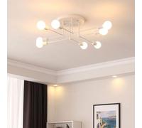 QTHWB Lights Industrial 8-Light Sputnik Semi Flush Mount Ceiling Lamp Adjustable Arms Black Metal Retro Chandelier,for Various Rooms